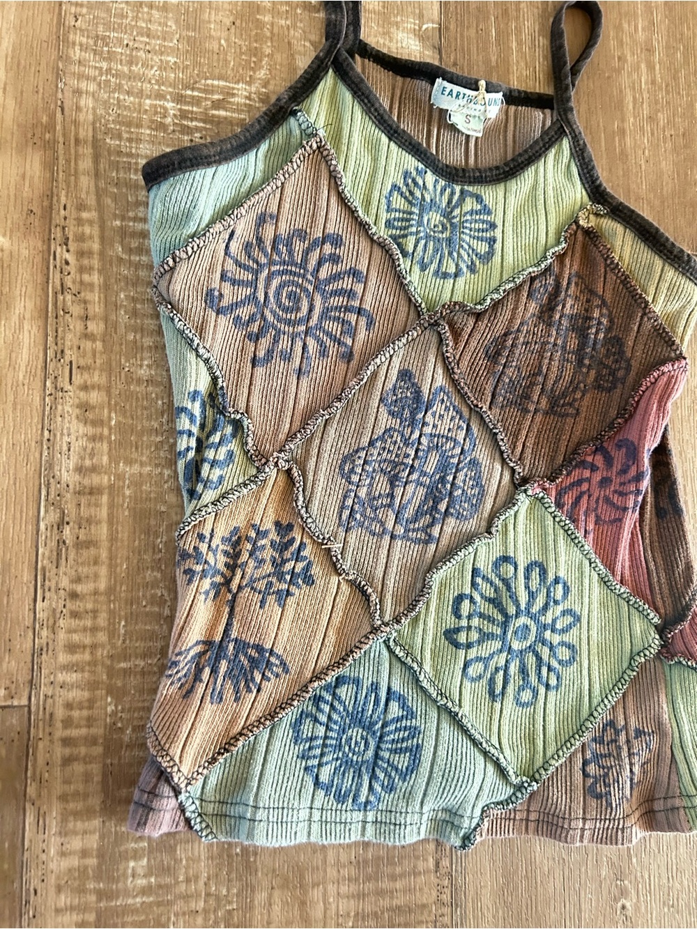 Earthbound Multi-Color Cook toned Patchwork Ribbed Tank Top - Small - Picture 3 of 6